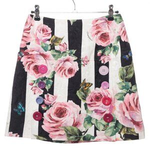 Dolce & Gabbana Floral Stripe Cotton Skirt Black x White